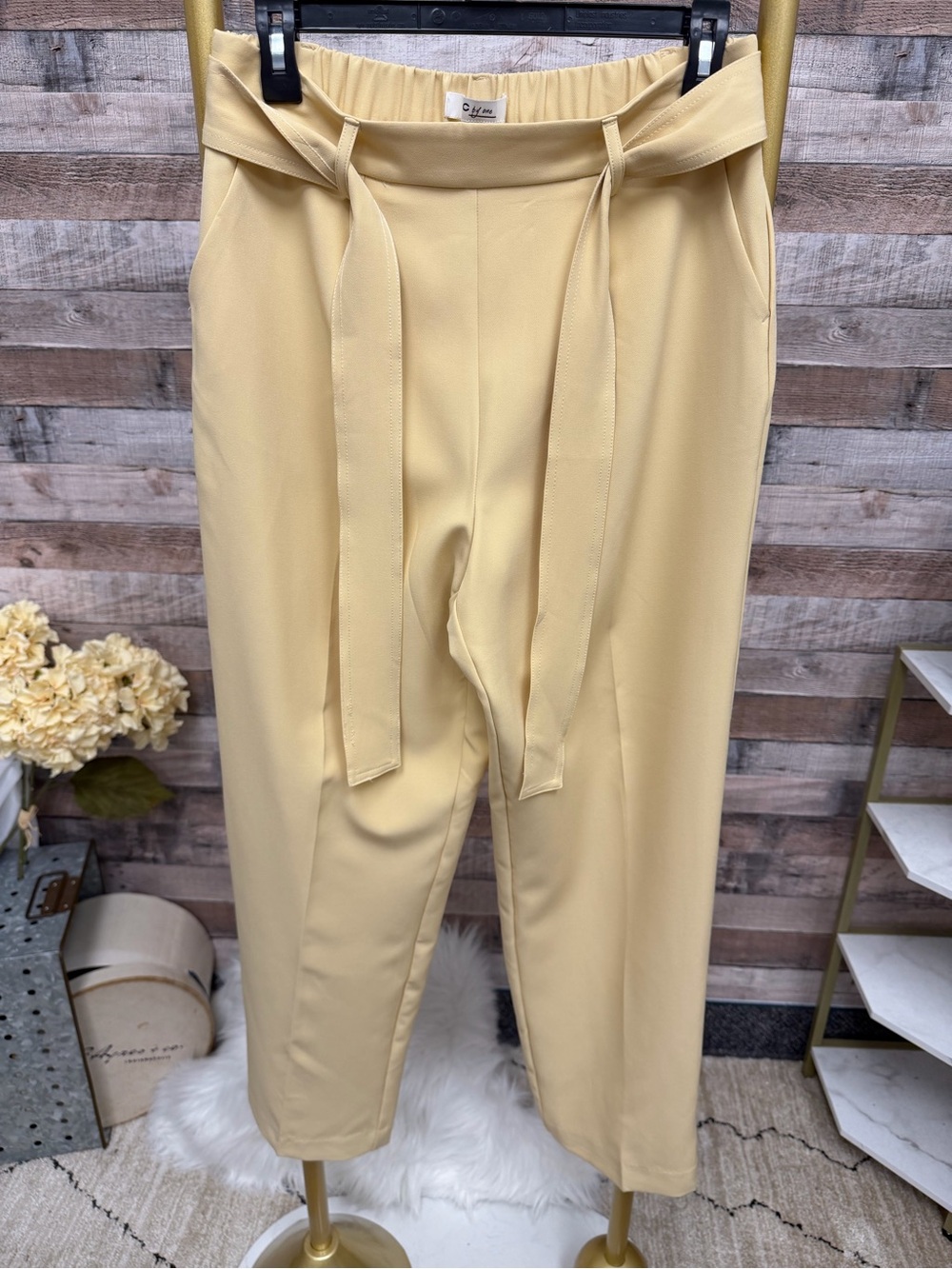 C by One Yellow Elastic Waist Tie Front Pants